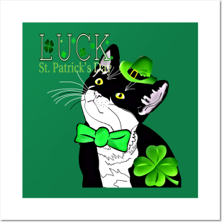 Happy St Patrick's Day from Cute Tuxedo Cat Copyright TeAnne Posters and Art